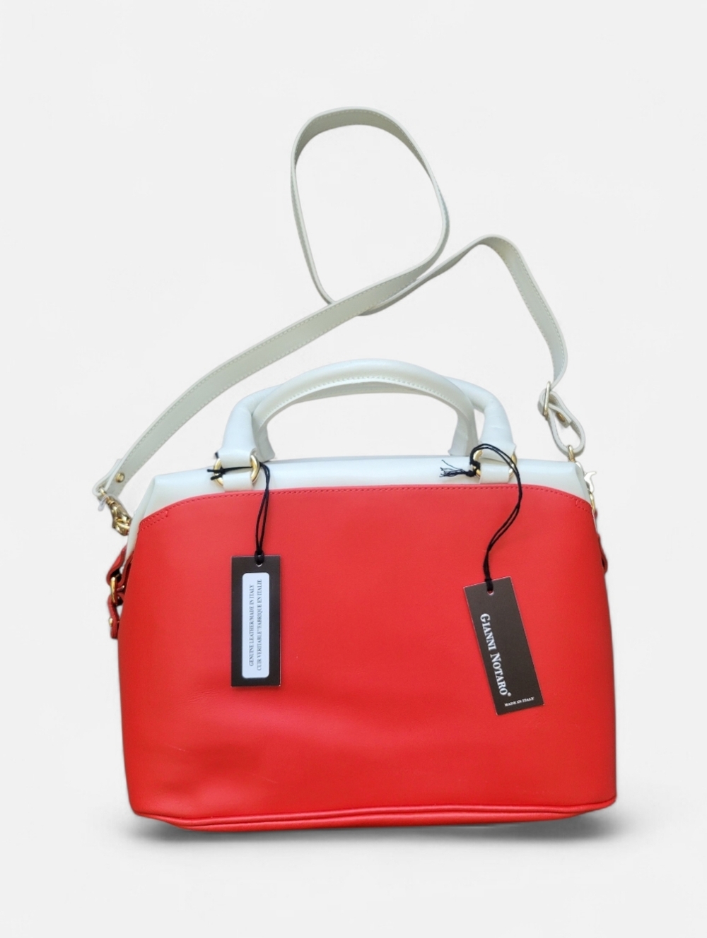 NWT Gianni Notaro Italy Leather Crossbody Satchel Purse Red & White Vintage Worn